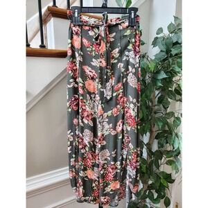 Xhilaration Women's Gray Floral 100% Rayon Comfort Waist Pull On Trouser Pant S